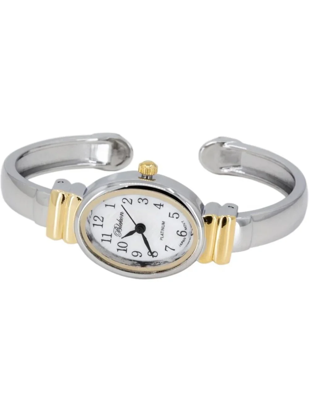 Women's Silver Gold Analog Elegant Pearl Dial Sophisticated Cuff Bracelet Watch
